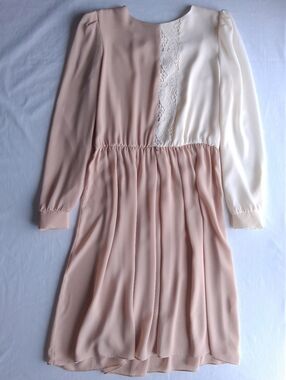 Dress Benee by Lori Ann 70s Prairie Lace Long Sleeve  Sheer Two Tone